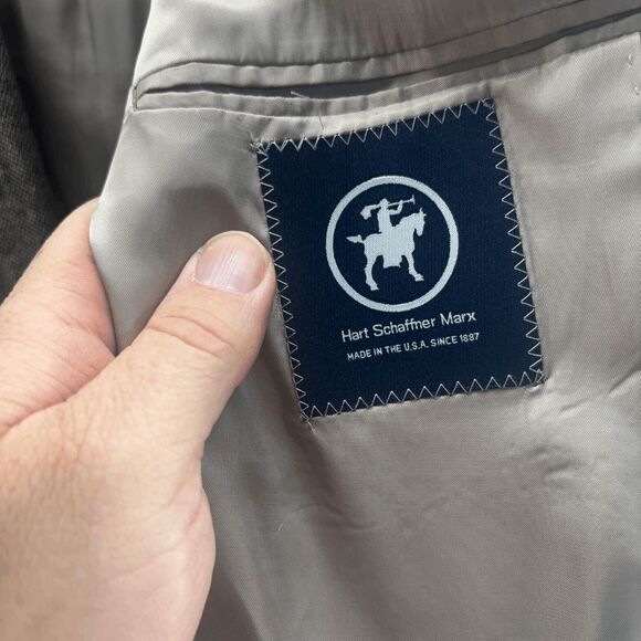 Vintage Hart Schaffner Marx Wool Blazer Suit Jack Small Houndstooth Plaid 46L - Picture 6 of 7